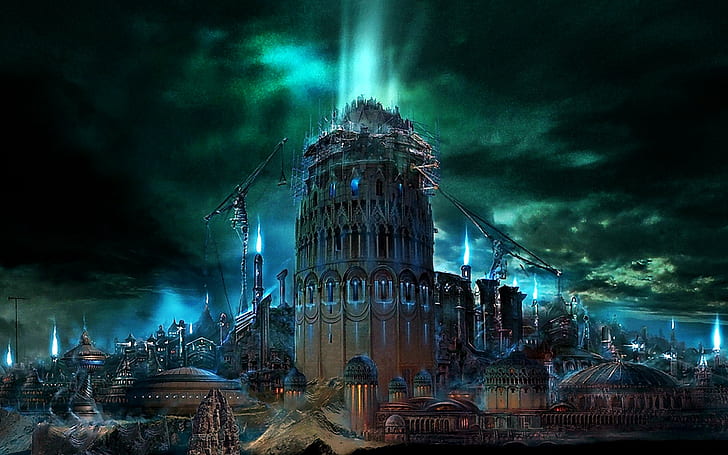 Lightning, Tower Of Babel, HD wallpaper