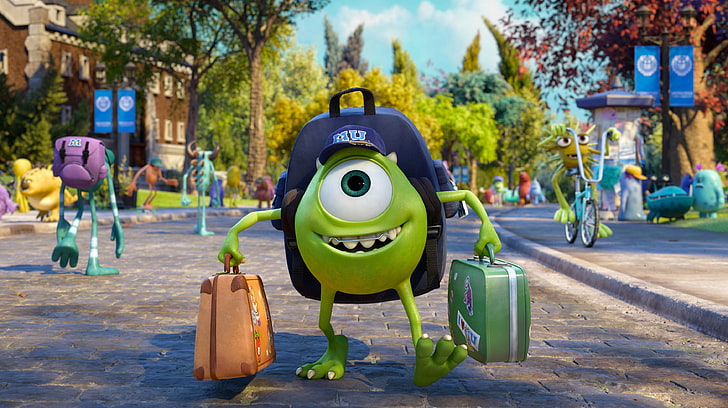 Monster Inc. Mike Wazowski, Monsters, Disney, Pixar, Suitcase, HD wallpaper