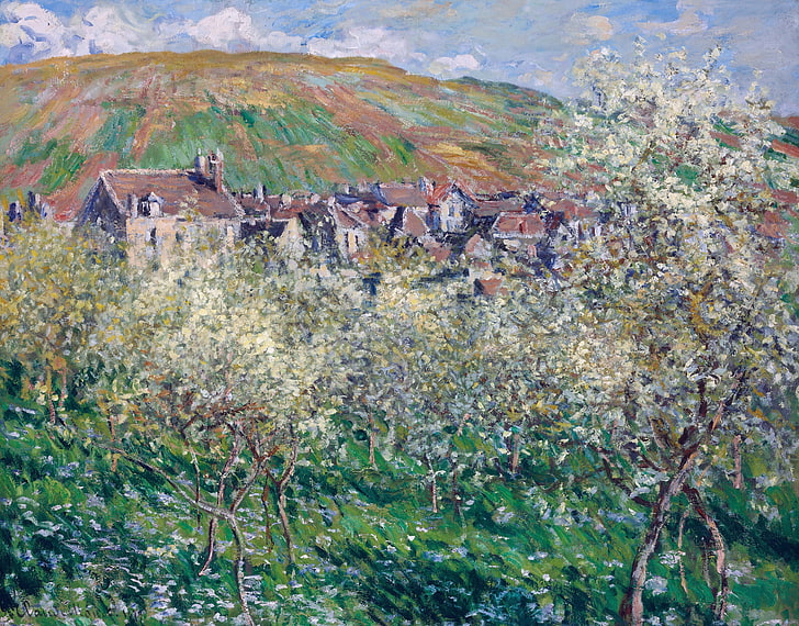 landscape, picture, Claude Monet, Plum in Bloom at Vétheuil