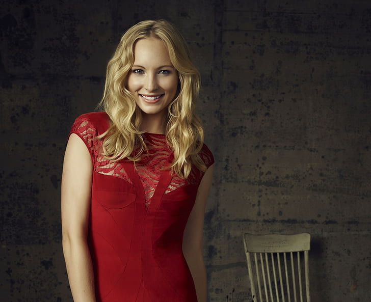 Candice Accola actress, women's red floral lace neckline cap sleeves dress, HD wallpaper