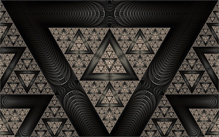 black and gray zebra print bed frame, fractal, abstract, triangle, HD wallpaper