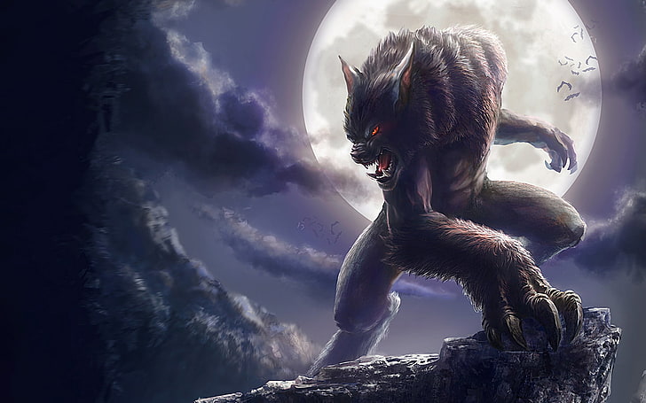 Werewolf And Full Moon, wolf wallpaper, Games, night, horror, HD wallpaper