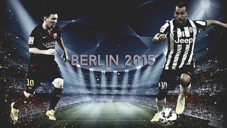 Berlin 2015 advertisement, footballers, Champions League, Carlos Tevez, HD wallpaper