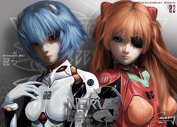 two anime character wallpaper, realistic, Neon Genesis Evangelion, HD wallpaper