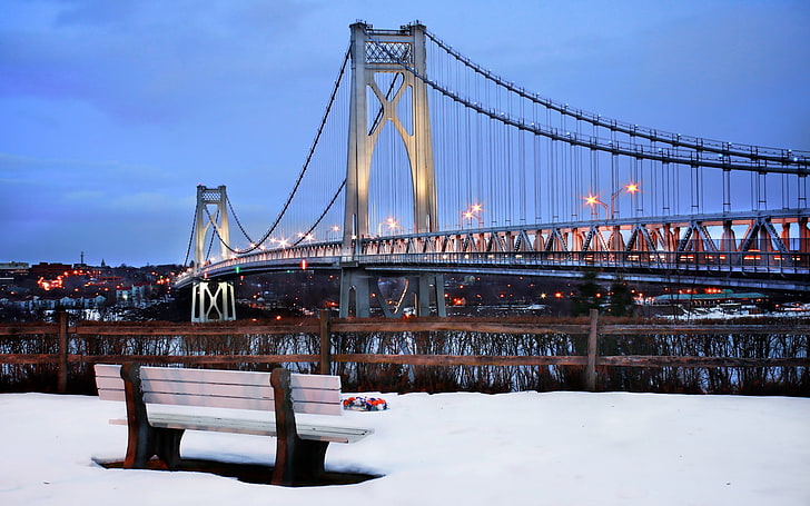 gray bridge, mid hudson bridge, new york, nyc, winter, snow, famous Place, HD wallpaper