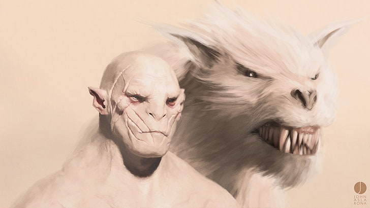 devil and white wolf, The Hobbit, Azog the Defiler, movies, mammal, HD wallpaper