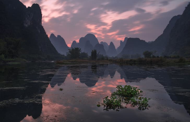 landscape, mountains, nature, river, China, Yangshuo, Sergey Zalivin, HD wallpaper