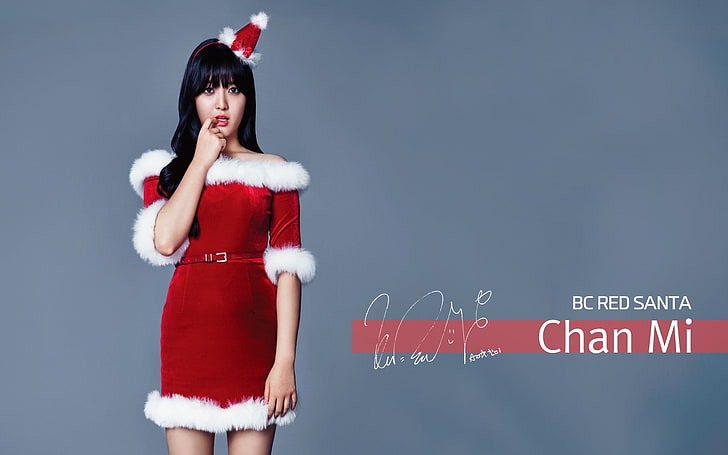 AOA, Christmas, K-pop, Chanmi, one person, red, standing, studio shot, HD wallpaper
