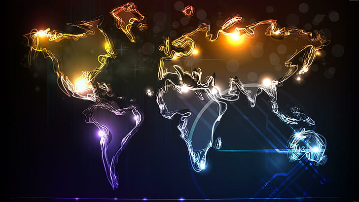 World map in light strokes, world map poster, graphic, diverse, HD wallpaper