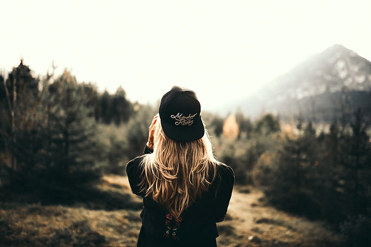 HD wallpaper: women's black cap, girl, blonde, back, outdoors, nature,  people | Wallpaper Flare