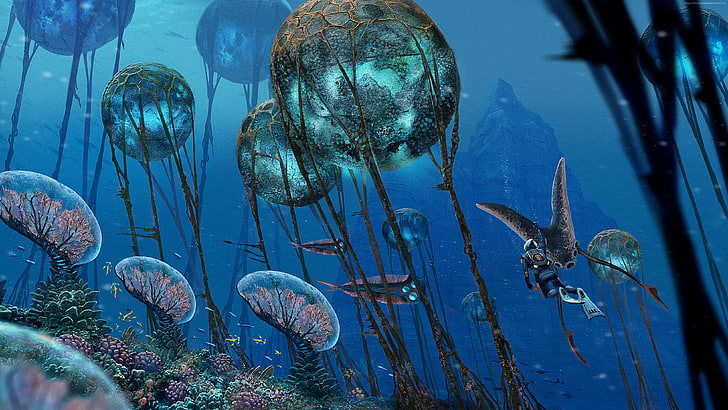 screenshot, 4K, Subnautica, underwater, animals in the wild, HD wallpaper