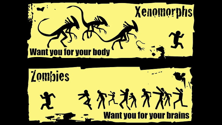 Xenomorphs and Zombies illustration, vector, silhouette, backgrounds, HD wallpaper