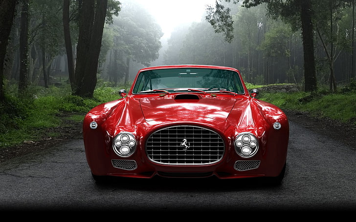 red Ferrari car, red cars, Ferrari F340, vehicle, trees, mode of transportation, HD wallpaper