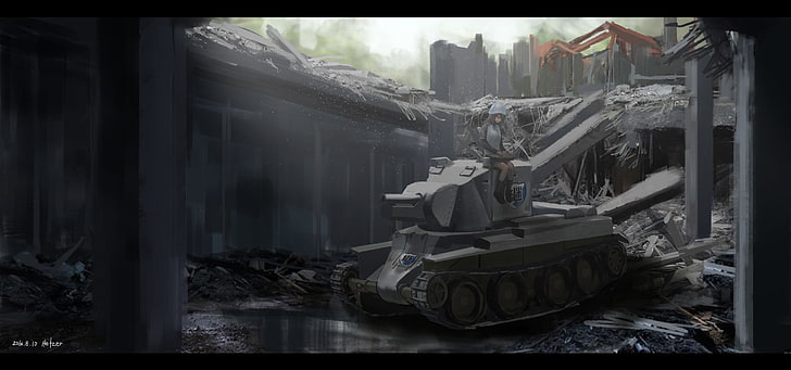 girls und panzer, mika, tank, battlefield, anime girl, scenic, HD wallpaper