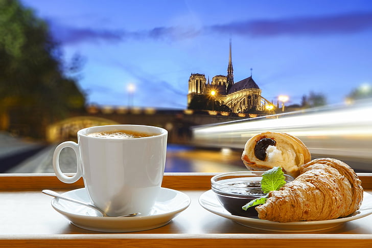 Food, Breakfast, Coffee, Croissant, Sacré-Cœur, Time-Lapse, HD wallpaper
