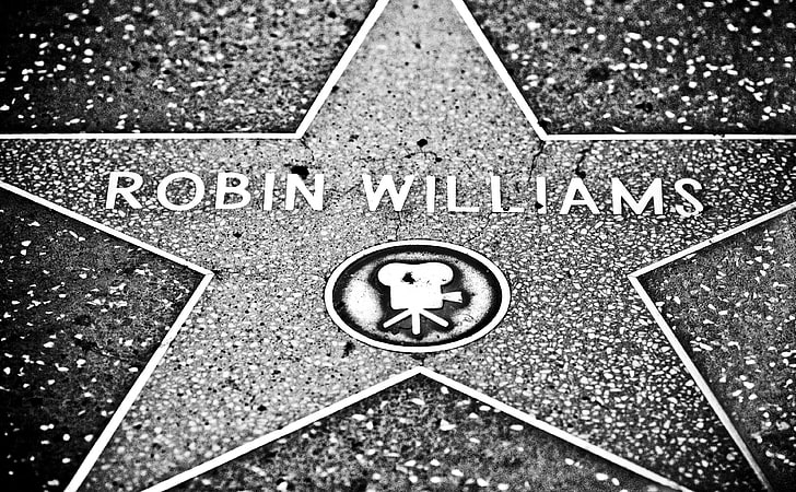 Robin Williams Star, Robin Williams walk of fame, Black and White, HD wallpaper