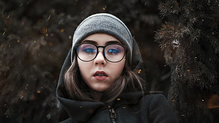 hoods, Elena Borisova, portrait, women, women with glasses