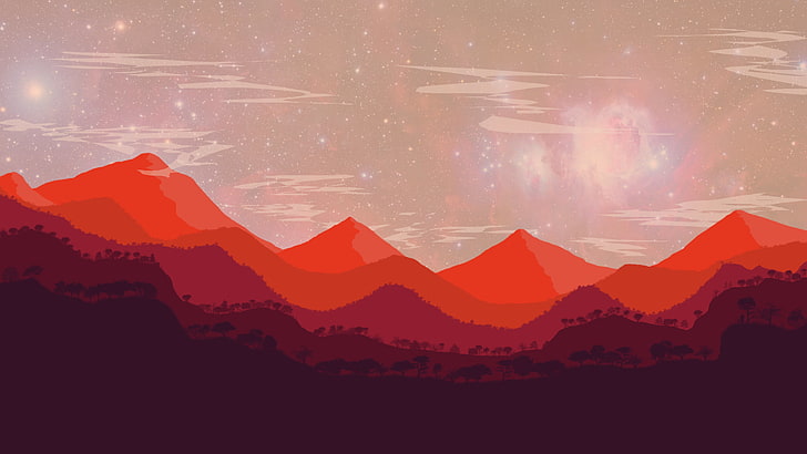landscape, abstract, red, mountains, Photoshop, space, beauty in nature
