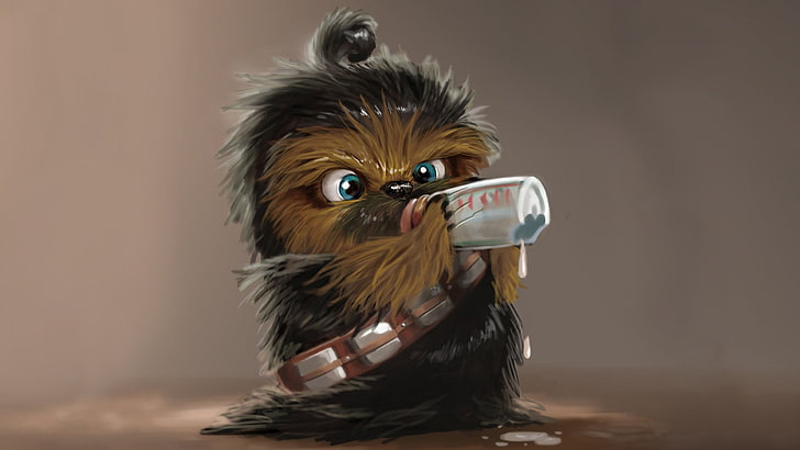 baby Chewbacca illustration, chibi, milk, baby animals, Star Wars, HD wallpaper
