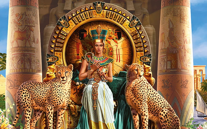 Ancient, animals, architecture, buildings, cats, Cheetah, Cleopatra, HD wallpaper