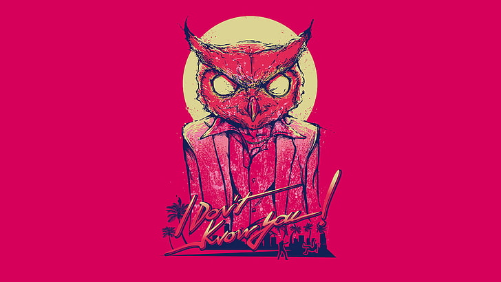 red owl sketch with i don't know you text overlay, pink, Hotline Miami, HD wallpaper