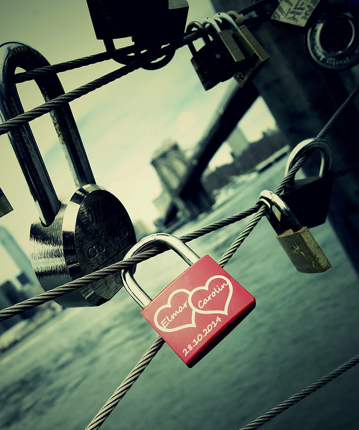 shallow focus photography of red padlock, Love Lock, Lock in