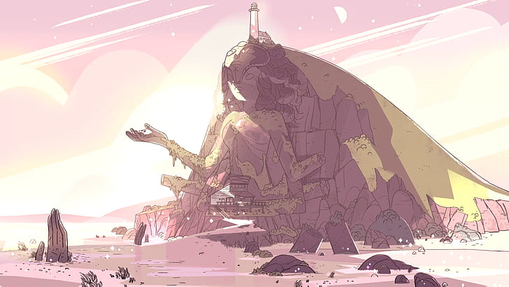 buddha mountain illustration, Steven Universe, cartoon, sunlight, HD wallpaper