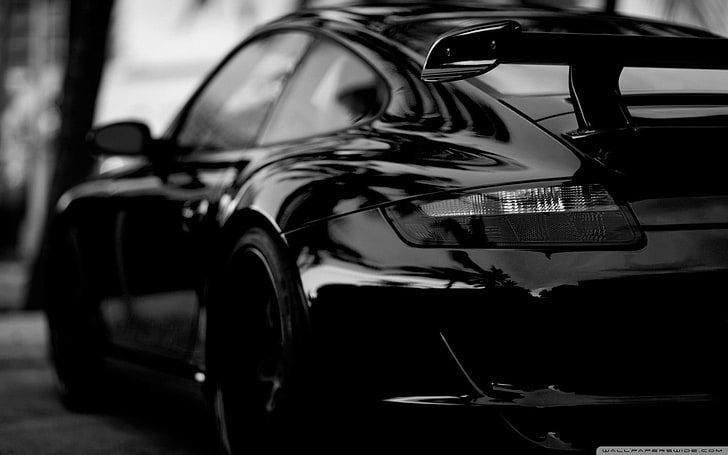 black coupe, Porsche, Porsche 911, monochrome, car, vehicle, mode of transportation, HD wallpaper