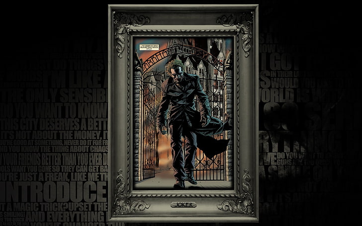 DC Joker painting with gray wooden frame, comic art, DC Comics