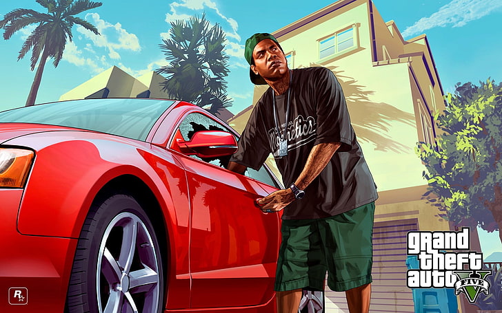 Grand Theft Auto V wallpaper, car, men, outdoors, people, one Person