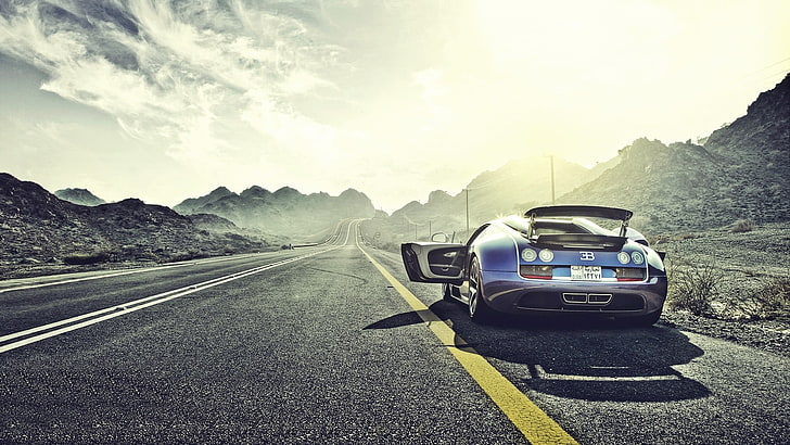 blue sports car, Bugatti, Bugatti Veyron Super Sport, transportation, HD wallpaper