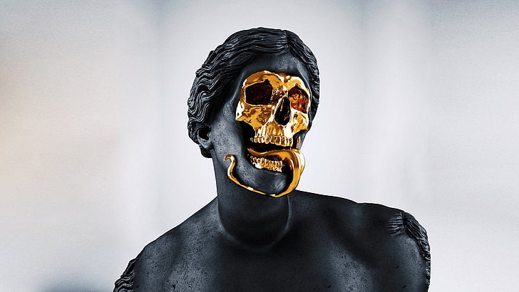 statue skull gold roman greek sculpture, mask, mask - disguise, HD wallpaper