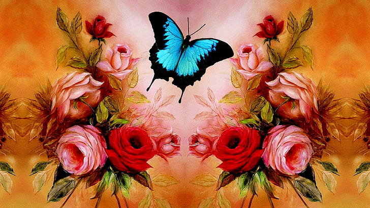HD wallpaper: Butterfly Roses, beautiful, cute, pink, flowers, photoshop,  pretty | Wallpaper Flare
