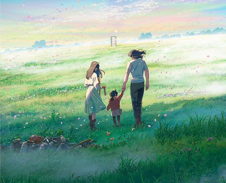 Makoto Shinkai, movies, Japanese Art, anime girls, grass, door