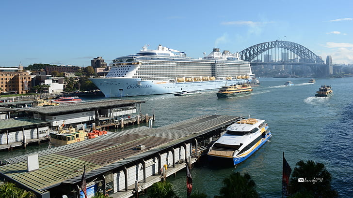 Cruise Ships, Ferry, Ovation of the Seas, Sydney Harbour, Sydney Harbour Bridge, HD wallpaper