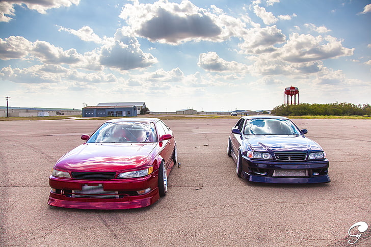 red and blue cars, tuning, Toyota, JDM, Chaser, mark 2, tourer v, HD wallpaper