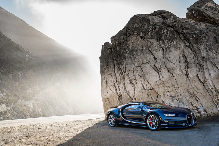 black super car, Bugatti, Bugatti Chiron, lights, mode of transportation, HD wallpaper