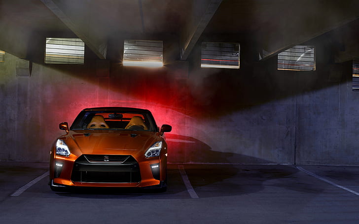 Nissan GT-R R35, Nissan GTR, car, vehicle, parking lot, Super Car, HD wallpaper