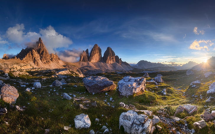 photography, nature, landscape, summer, sunset, stones, Dolomites (mountains), HD wallpaper