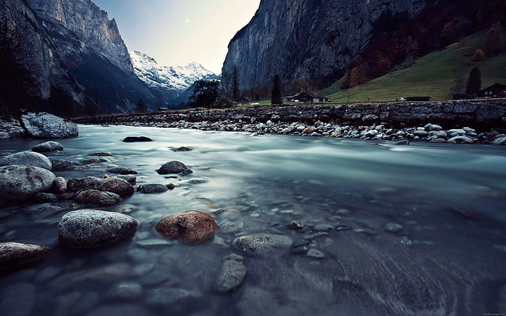 River in the moutains, glacier mountain with river, landscape