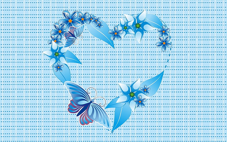 HD wallpaper blue flower and butterfly heart clip art form cells  patterns  Wallpaper Flare