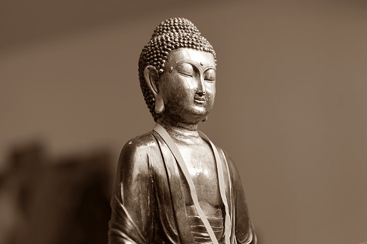 silver concrete Buddha statue, meditation, east, figurine, buddhism, HD wallpaper