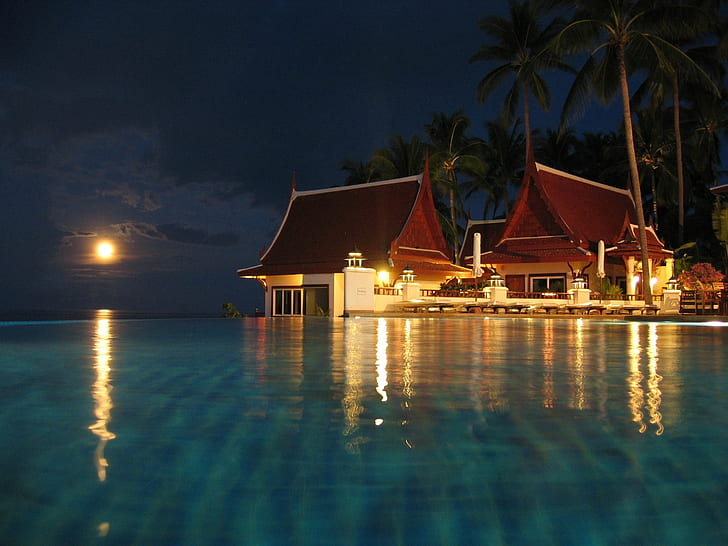 Night, Swimming Pool, Resort, HD wallpaper