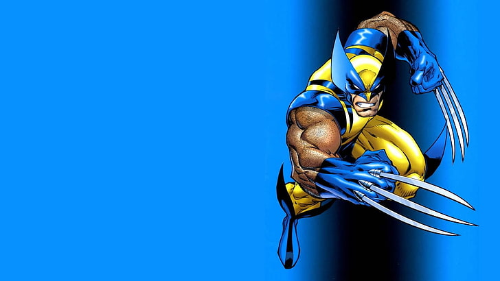 Wolverine from X-Men illustration, blue, yellow, sport, copy space