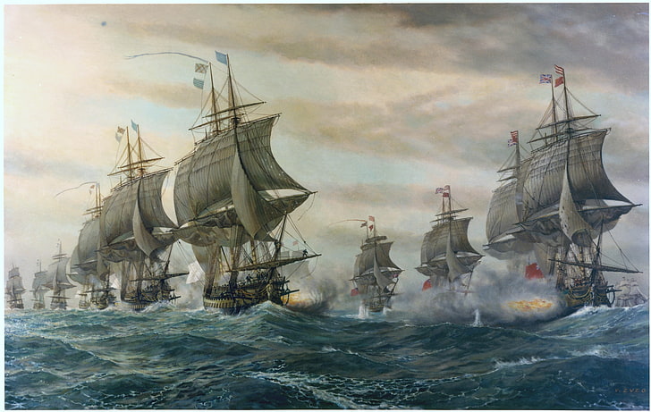 paintings ocean battle ships british sail ship 5025x3180  Nature Oceans HD Art