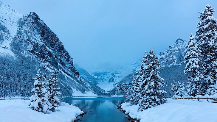 mountain, alberta, canada, lake louise, water, banff national park, HD wallpaper