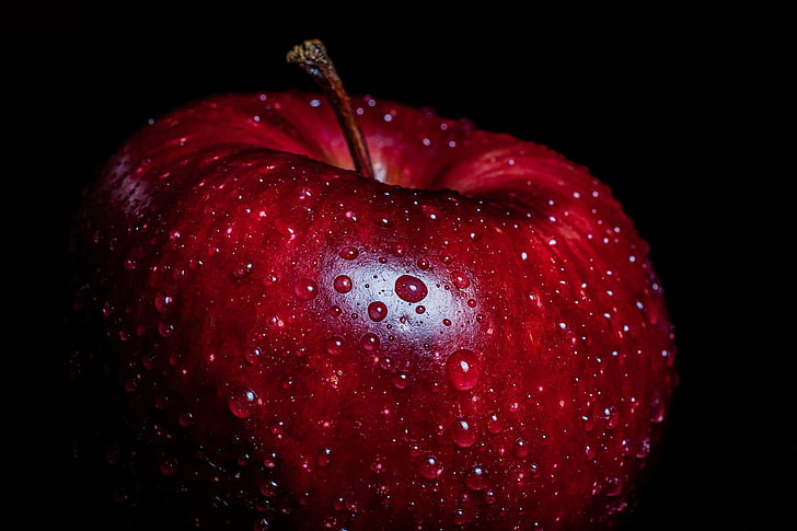 red apple, surface, drops, fruit, food, freshness, ripe, apple - Fruit, HD wallpaper