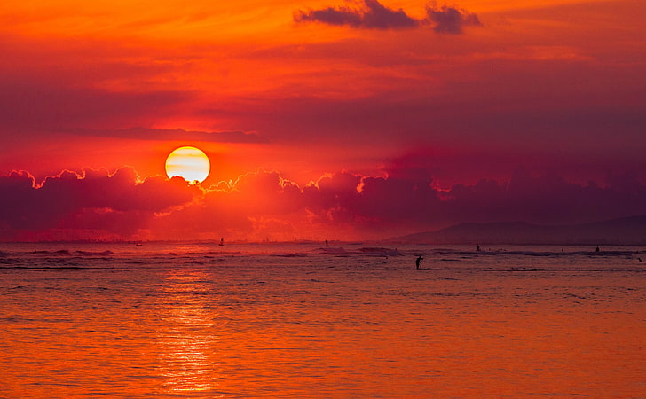 Oahu Hawaii Sunset, sunset, Travel, Islands, Ocean, Color, redsunset, HD wallpaper
