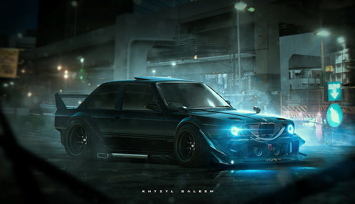 artwork, car, BMW M3 E30, RS Watanabe, render, Khyzyl Saleem, HD wallpaper