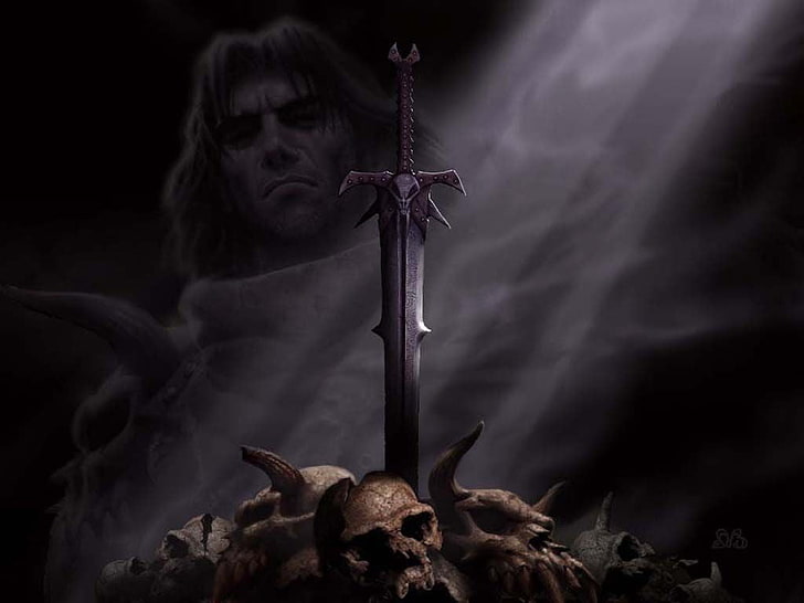 silver long sword, Revenant, fantasy art, skull, spooky, horror